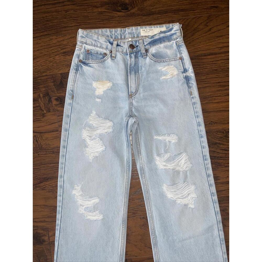 Rag & Bone Logan Mid Rise Wide Leg Distressed Blue Jeans Nwt Size 28 - Picture 2 of 8